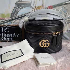 Gucci Vanity Case Marmont New Gg Mini Matelasse Black Leather Backpack, black